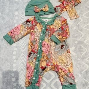 Floral Kids One Piece with Hat and Bow